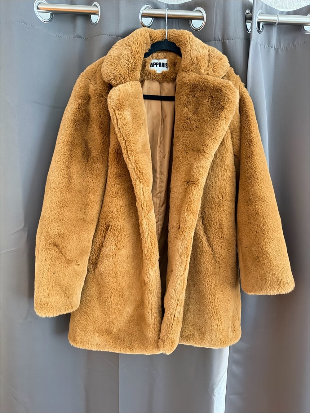 Apparis Teddy Faux Fur Jacket in Camel Brown